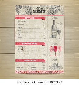 Vintage wine menu design. Document template