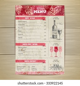 Vintage wine menu design. Document template