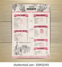 Vintage wine menu design. Document template
