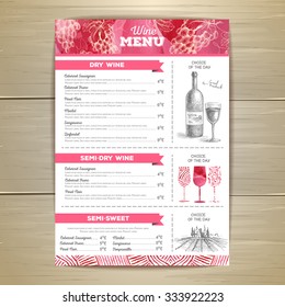 Vintage wine menu design. Document template