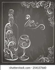 Vintage Wine Poster On Chalkboard Background. Retro Chalk Design. Vector Illustration.