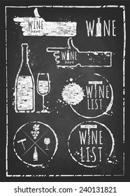 Vintage wine set on chalkboard background.