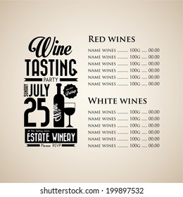 Vintage Wine tasting party invitation menu design template - Illustration 
