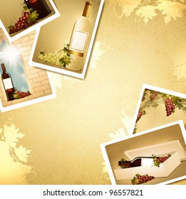 Vintage winemaking  background with some wine photos, copyspace for your text