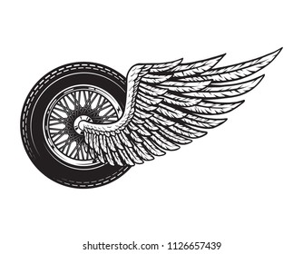 Vintage winged motorcycle wheel concept isolated vector illustration