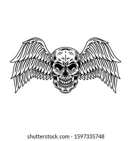 Vintage winged skulls isolated retro vector illustration on a white background. Great design for any purposes.