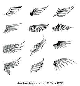 Vintage wings icon set isolated on white background. Design elements for logo, label, emblem, sign, brand mark. Vector illustration.