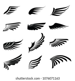 Vintage wings icon set isolated on white background. Design elements for logo, label, emblem, sign, brand mark. Vector illustration.