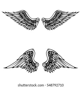 Vintage wings isolated on white background. Design elements for logo, label, emblem, sign, brand mark. Vector illustration. 