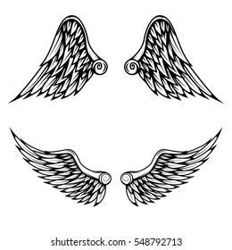 Vintage wings isolated on white background. Design elements for logo, label, emblem, sign, brand mark. Vector illustration. 