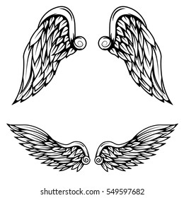 Vintage wings isolated on white background. Design elements for logo, label, emblem, sign, brand mark. Vector illustration. 