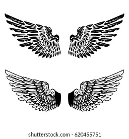 Vintage wings isolated on white background. Design elements for logo, label, emblem, sign, brand mark. Vector illustration. 