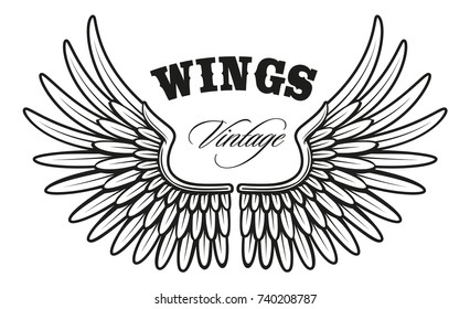 Vintage wings, isolated on white background. Text is on the separate layer.