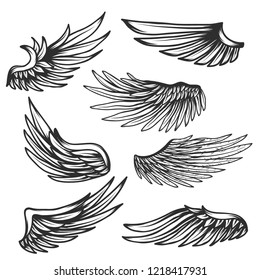 Vintage Wings set isolated on white background.Vector illustration.