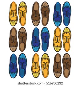 Vintage wingtip men shoes illustrated. Colourful retro vector