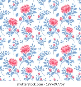 Vintage floral sin costuras de invierno de flores de peonía roja y disposiciones vectoriales de rama de la hoja azul para tela, textil, moda femenina, papel de regalo, productos femeninos y de belleza