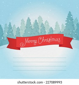 Vintage winter forest landscape. Postcard Merry Christmas. vector illustration