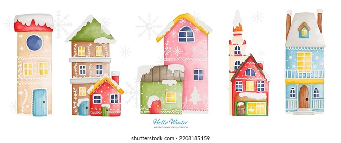 Vintage winter house in winter season, Watercolor Vector illustration
