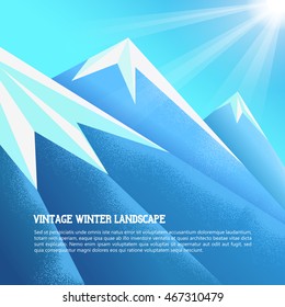 Vintage winter mountains background. Vector illustratin. Winter mountain landscape.