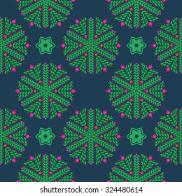 Vintage winter seamless  pattern of blue snowflakes 