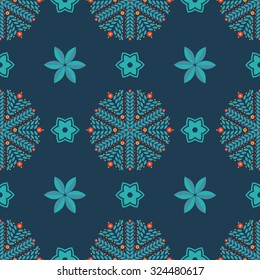 Vintage winter seamless  pattern of blue snowflakes 
