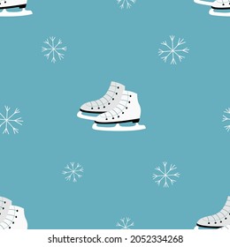 Vintage de invierno sin fisuras con patines y copos de nieve. Ilustración del vector