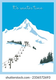 Vintage Winterski Poster. Winterhintergrund. Berglandschaft mit Skilift. Raffinierte Innenlösung.