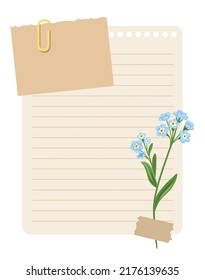 Plantilla de lista de deseos de época decorada con flor olvida-me-no. Lista imprimible, página de organizador de negocios, hoja de papel. Ilustración vectorial de diseño del diario y del planificador.