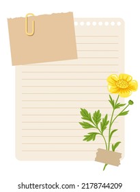 Vintage wish list template decorated with buttercup flower. Printable to do list, business organizer page, paper sheet. Journal and planner design vector illustration.