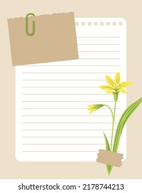 Vintage wish list template decorated with gagea lutea yellow flower. Printable to do list, business organizer page, paper sheet. Journal and planner design vector illustration.