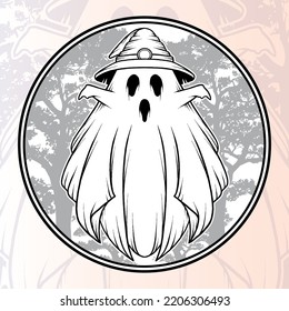 Vintage Witch Ghost Vector. Premium vector