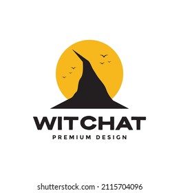 vintage witch hat with sunset logo design, vector graphic symbol icon illustration