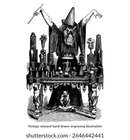 Assistente vintage com tabela de alquimia - ilustração oculta desenhada à mão