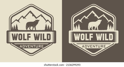 vintage wolf badge, label, emblem, logo, icon and design elements, vector illustration