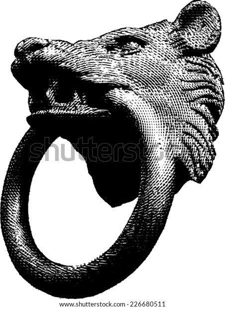 Vintage Wolf Door Knocker Engraving Vector Stock Vector Royalty