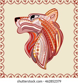 Vintage wolf head ethnic color pattern hand draw. 