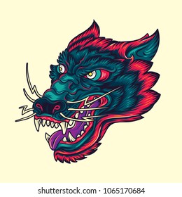 Vintage Wolf Head Old School Tattoo Illustration