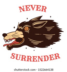 Vintage wolf head old school tattoo illustration isolated on white background.