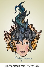 Vintage woman with blue hair