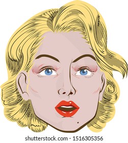 Vintage woman character face with normal emotion expression