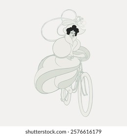 Vintage woman cycling illustration, isolated vector element. Woman drawing cut out vector. Vintage woman art drawing illustration, woman lady female old painting art print illustration.