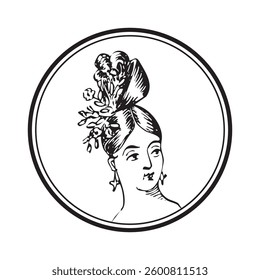 Vintage Woman Portrait in Circular Frame
