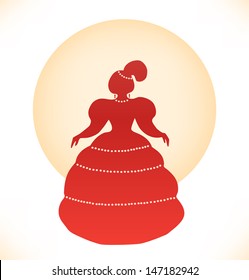Vintage woman silhouette. Retro image of aristocratic woman. Lady in ball dress