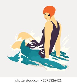 Vintage woman swimsuit, vintage vector element. Woman vector art. Vintage woman person art drawing illustration, woman lady female in old style aesthetic painting art print vector.