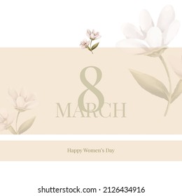vintage women's day 8 march postcard design with pastel colors and flowers