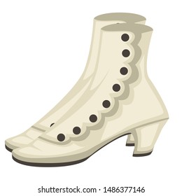 Vintage womens shoes or boots with buttons isolated footwear vector. 1910s retro model fashion design, old-fashioned style, feminine accessory. Wardrobe element or garment, stylish pair or rarity