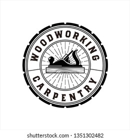 Vintage wood carpentry logo template isolated on white background - vector
