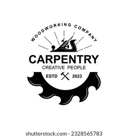 Vintage wood carpentry logo vector.Logo for business, carpentry, lumberjack, label, badge.