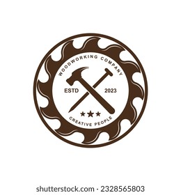 Vintage wood carpentry logo vector.Logo for business, carpentry, lumberjack, label, badge.