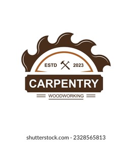 Vintage wood carpentry logo vector.Logo for business, carpentry, lumberjack, label, badge.